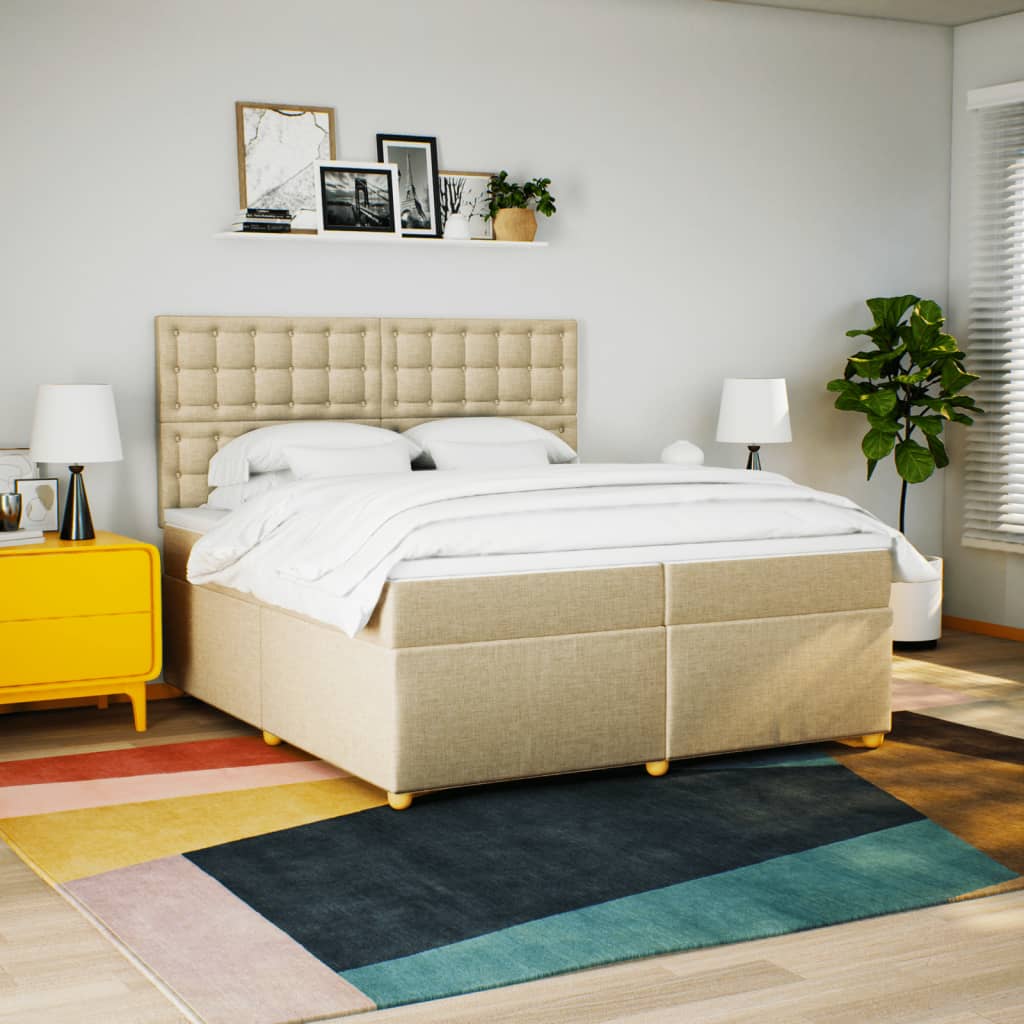 vidaXL Lit tapissier avec matelas Crème 200x200 cm Tissu