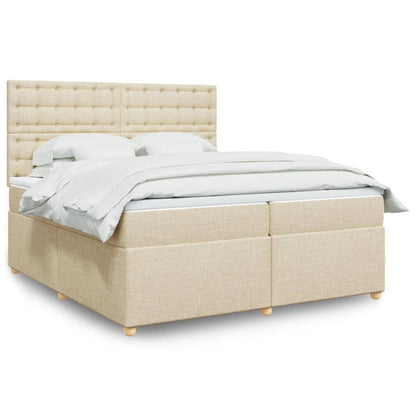 vidaXL Lit tapissier avec matelas Crème 200x200 cm Tissu