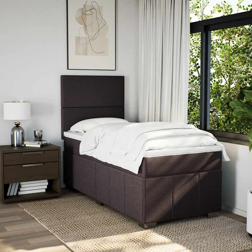 vidaXL Lit boxspring avec matelas Marron foncé 90x200 cm Tissu