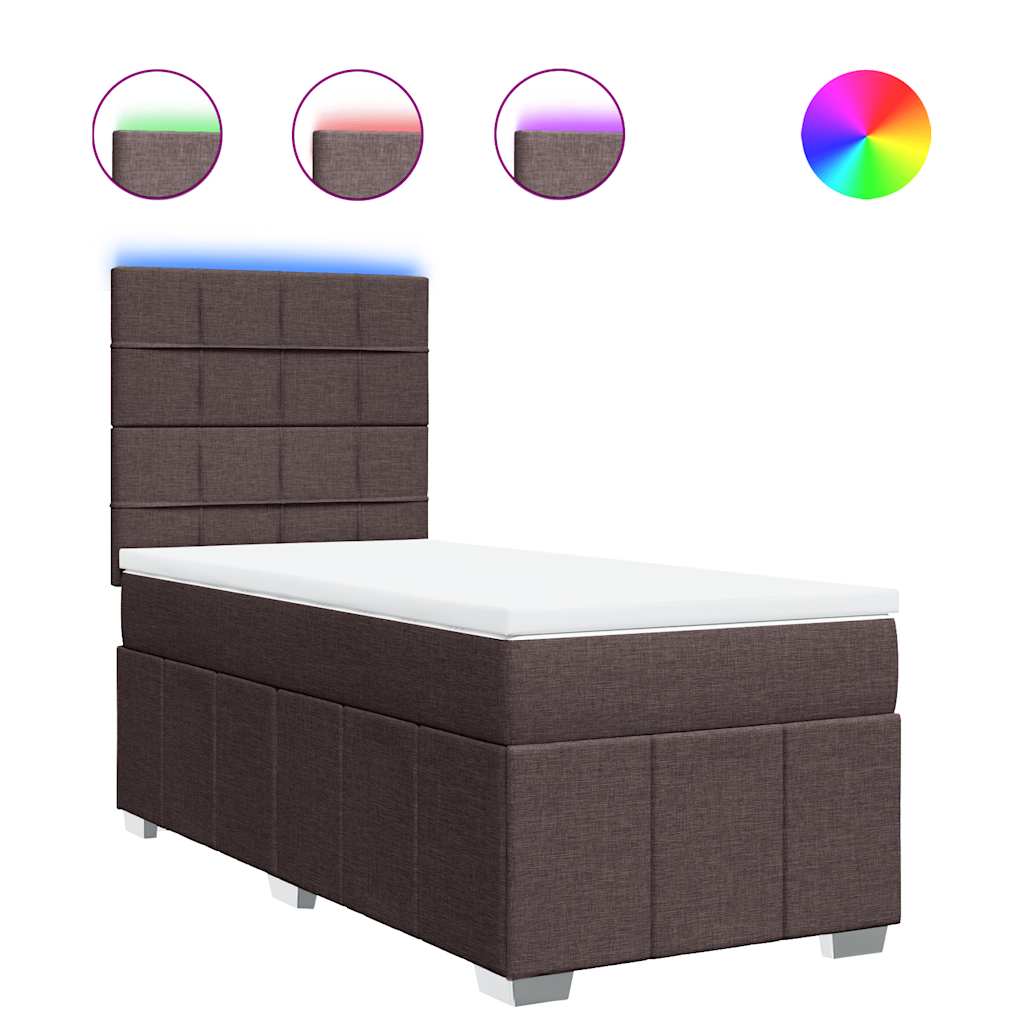 vidaXL Lit boxspring avec matelas Marron foncé 90x200 cm Tissu