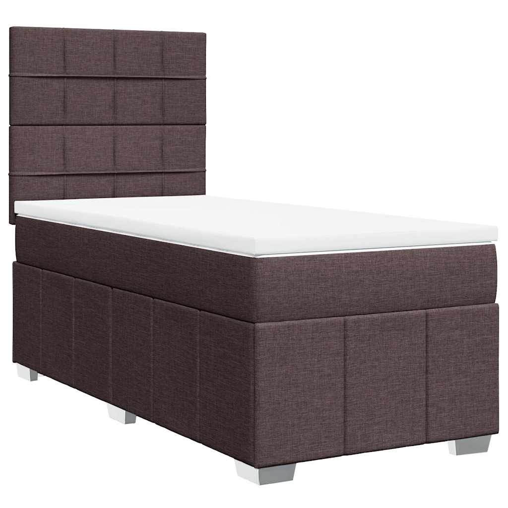 vidaXL Lit boxspring avec matelas Marron foncé 90x200 cm Tissu