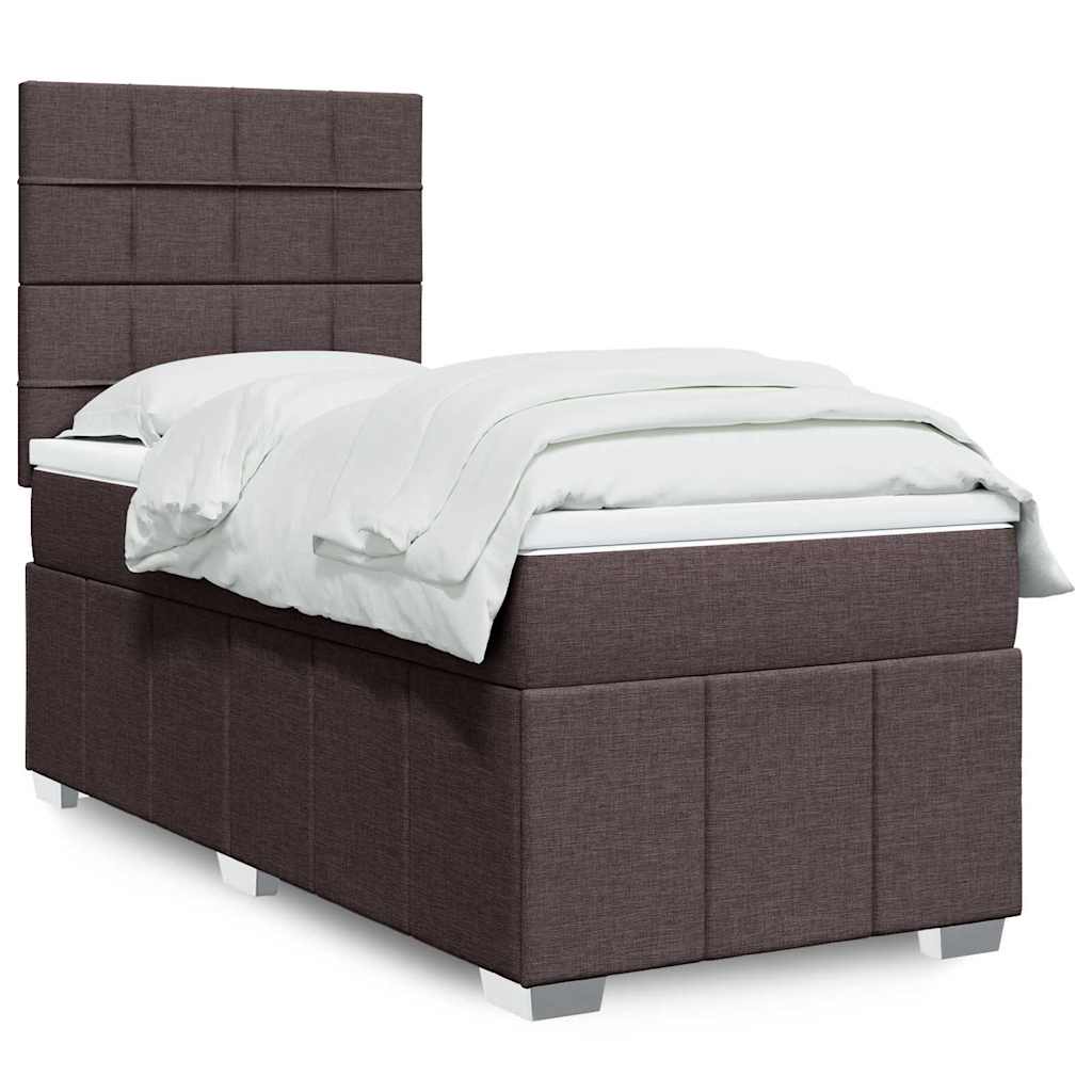 vidaXL Lit boxspring avec matelas Marron foncé 90x200 cm Tissu