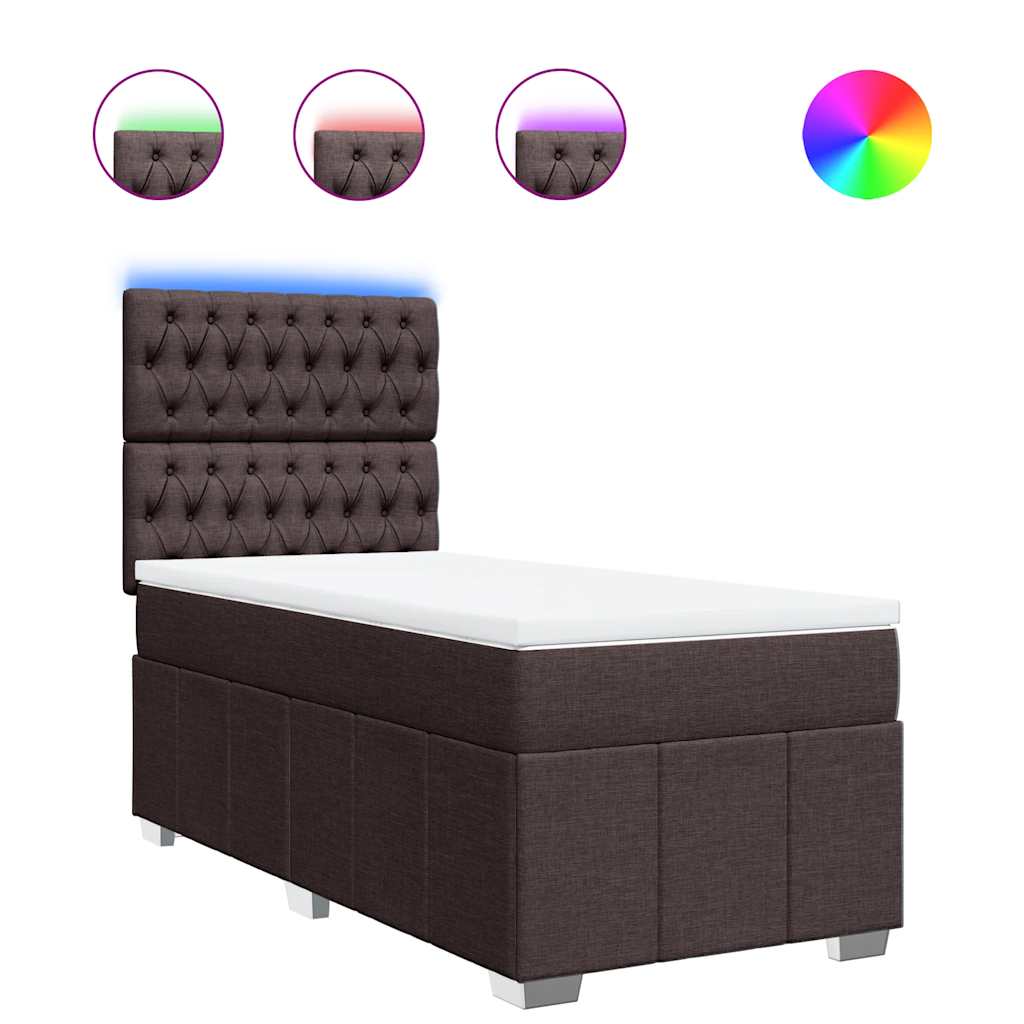vidaXL Lit boxspring avec matelas Marron foncé 90x200 cm Tissu