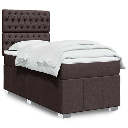 vidaXL Lit boxspring avec matelas Marron foncé 90x200 cm Tissu