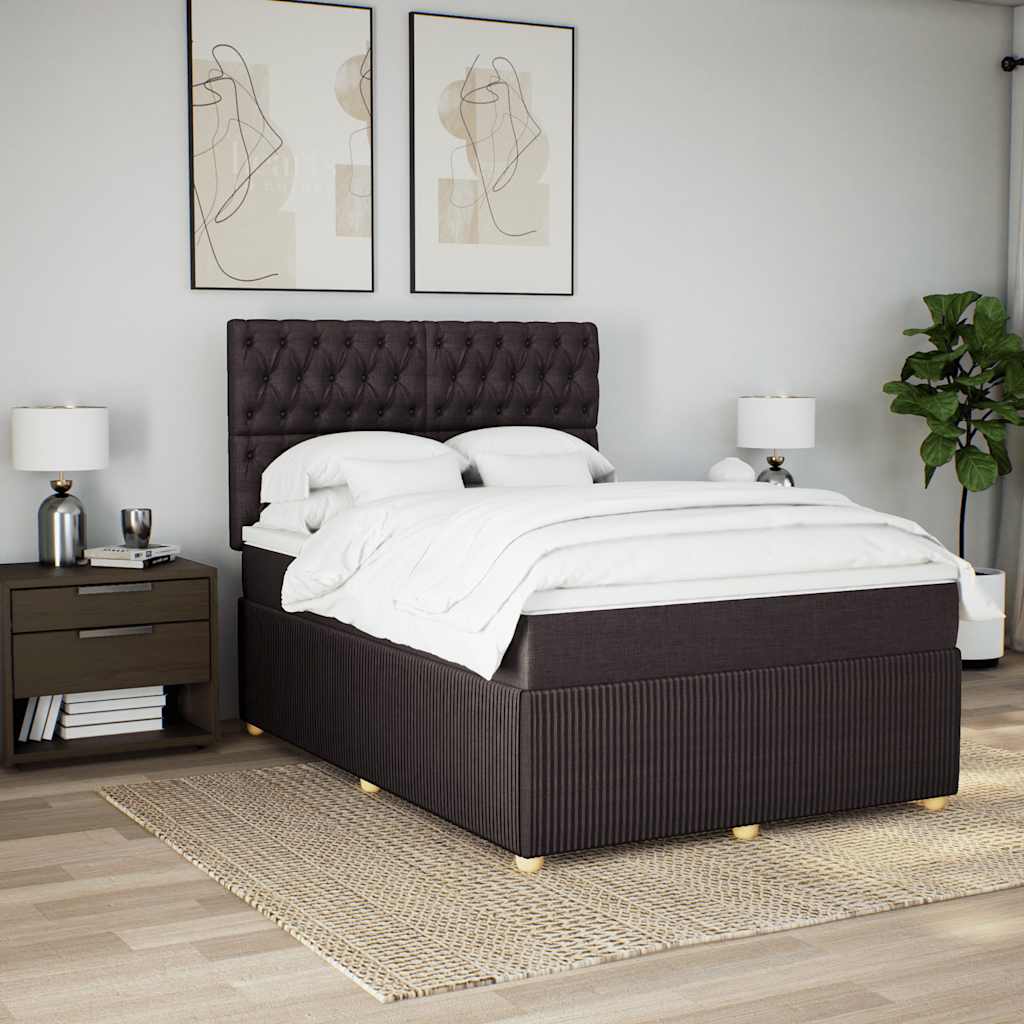 vidaXL Lit tapissier avec matelas Marron foncé 140x200 cm Tissu