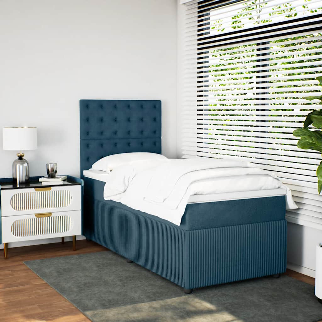 vidaXL Boxspringbett mit Matratze Blau 80x200 cm Samt
