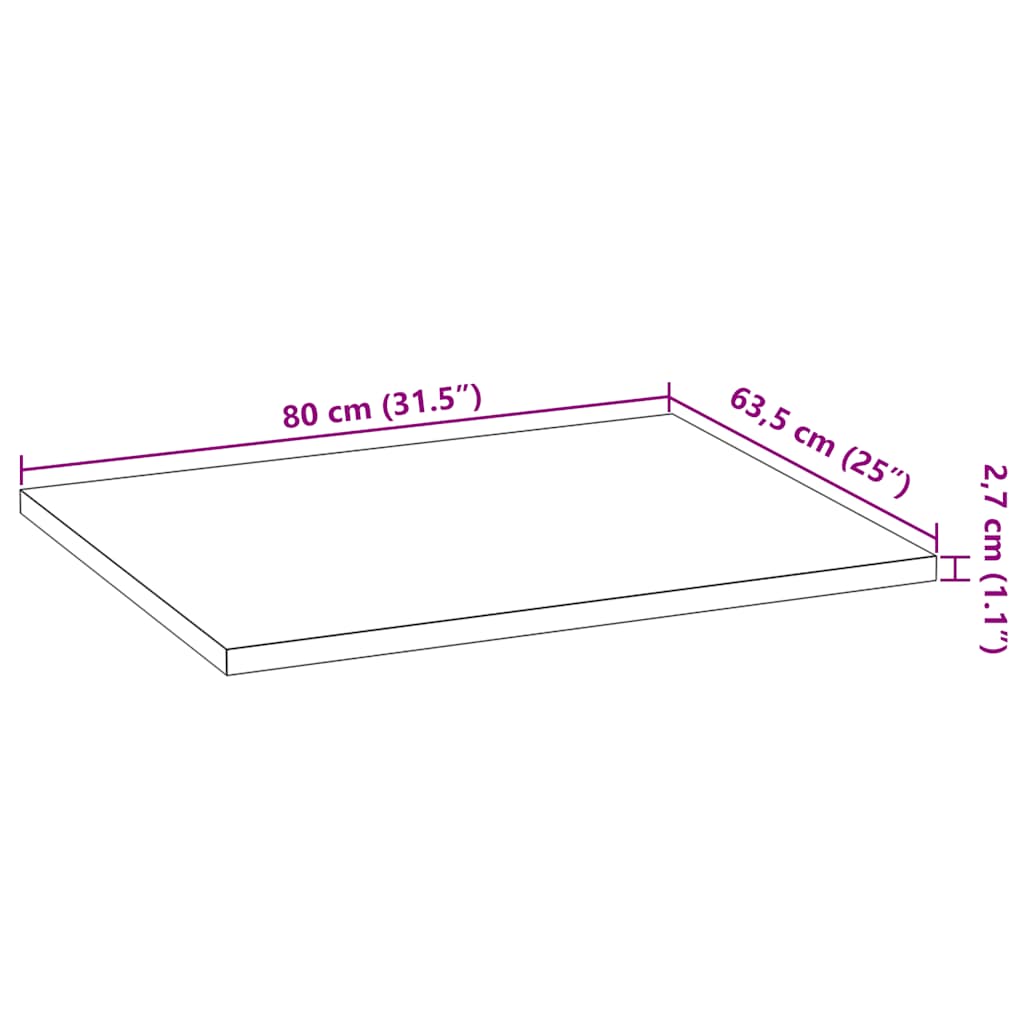 vidaXL Küchenarbeitsplatte 80x63,5x2,7 cm Massivholz Eiche Rechteckig
