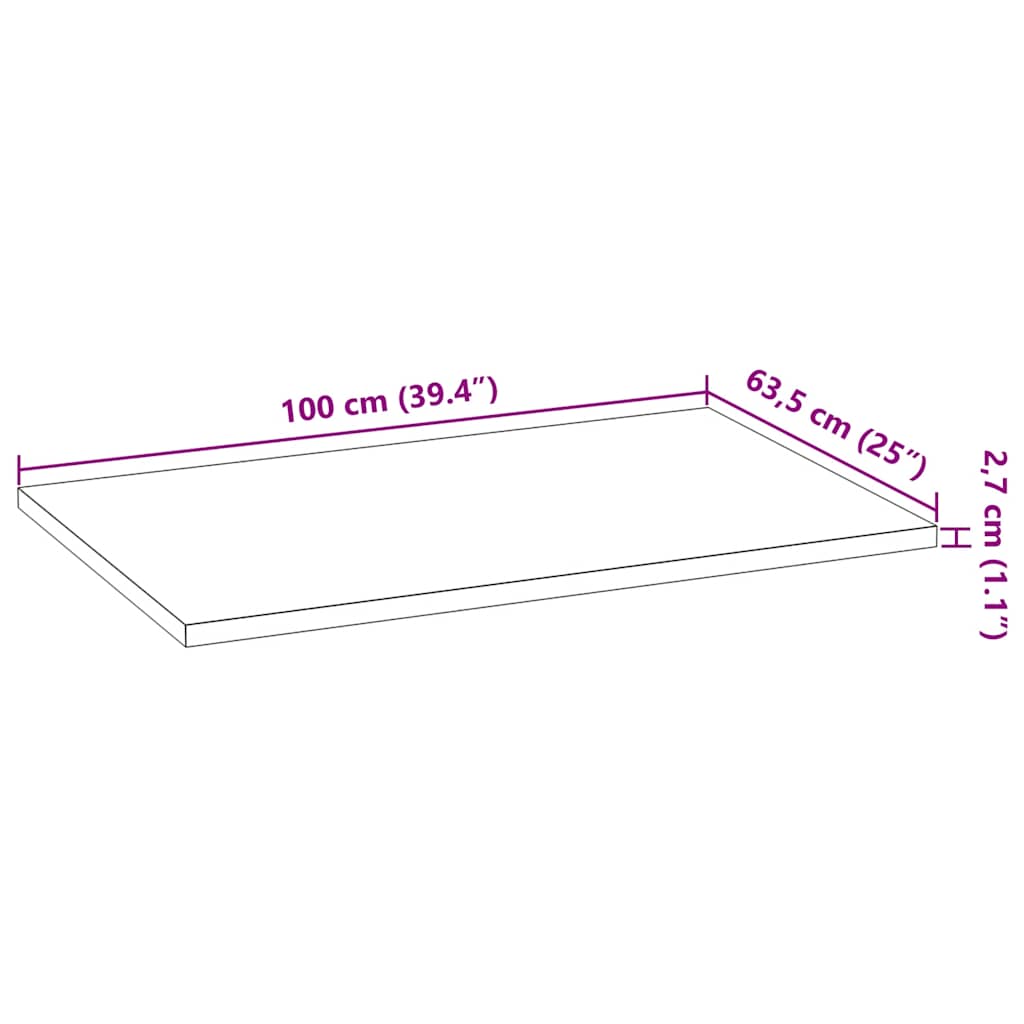 vidaXL Küchenarbeitsplatte 100x63,5x2,7 cm Massivholz Eiche Rechteckig