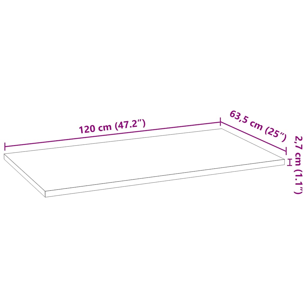 vidaXL Küchenarbeitsplatte 120x63,5x2,7 cm Massivholz Eiche Rechteckig
