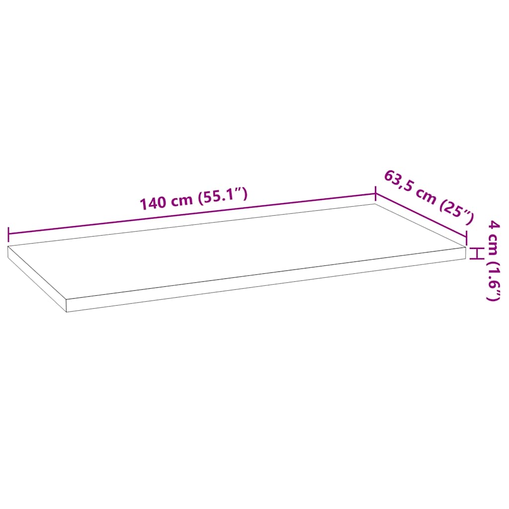 vidaXL Küchenarbeitsplatte 140x63,5x4 cm Massivholz Eiche Rechteckig