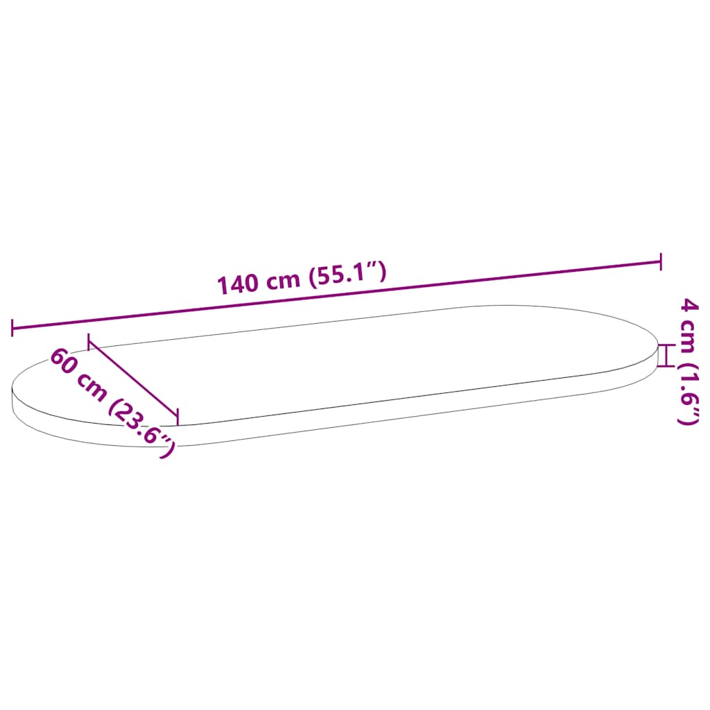 vidaXL Tischplatte 140x60x4 cm Massivholz Eiche Oval