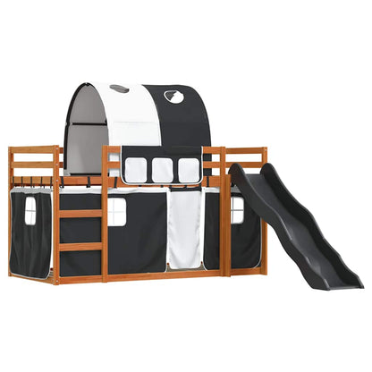 vidaXL Etagenbett mit Rutsche und Gardinen Weiß und Schwarz 80x200 cm