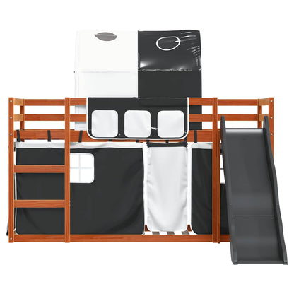 vidaXL Etagenbett mit Rutsche und Gardinen Weiß und Schwarz 80x200 cm