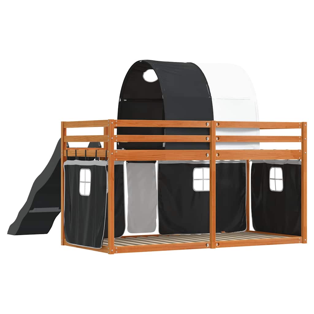 vidaXL Etagenbett mit Rutsche und Gardinen Weiß und Schwarz 80x200 cm