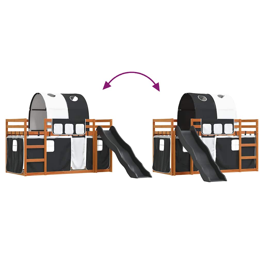 vidaXL Etagenbett mit Rutsche und Gardinen Weiß und Schwarz 80x200 cm
