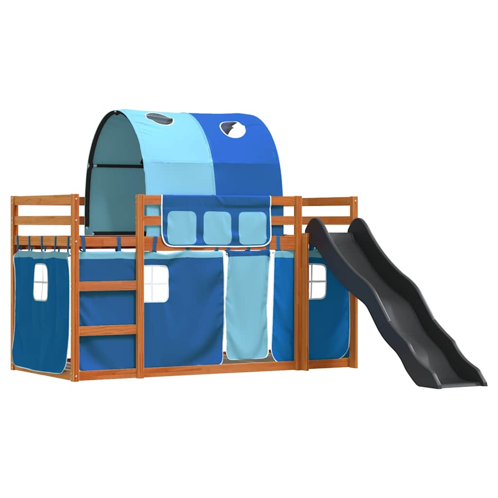 vidaXL Etagenbett mit Rutsche und Gardinen Blau 80x200 cm