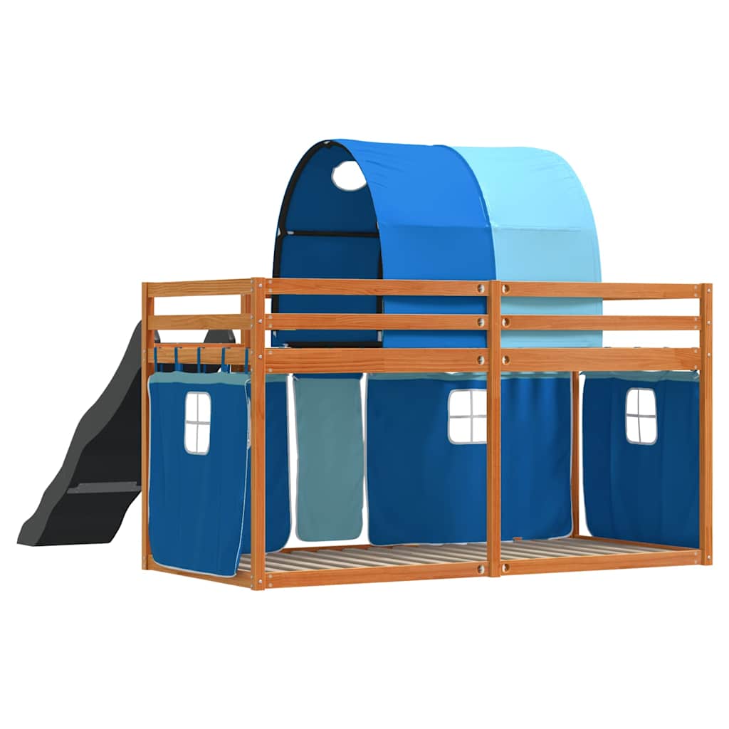 vidaXL Etagenbett mit Rutsche und Gardinen Blau 80x200 cm