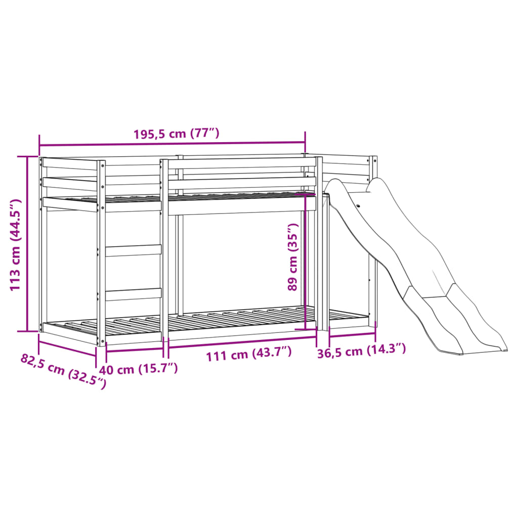 vidaXL Etagenbett mit Rutsche und Leiter 75x190 cm Massivholz Kiefer