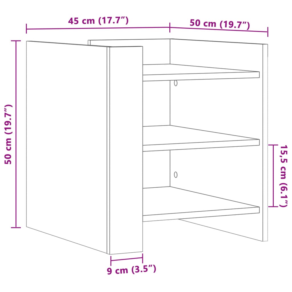 vidaXL Table de chevet gris béton 45x50x50 cm en bois d'ingénierie