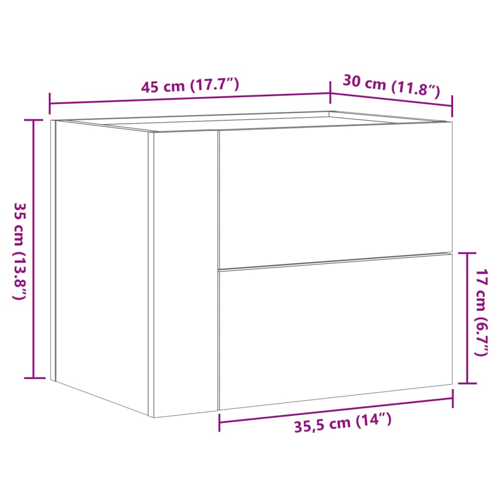 vidaXL Wand-Nachttisch Betongrau 45x30x35 cm