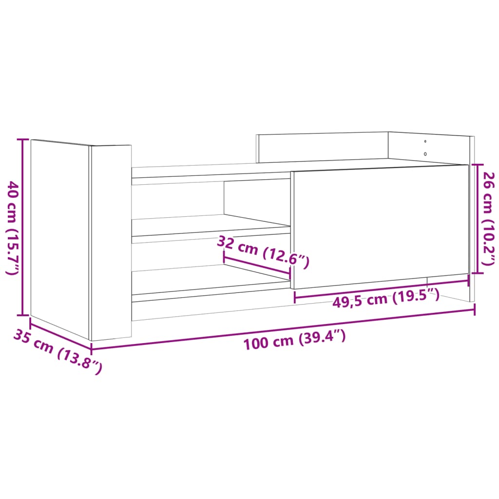 vidaXL Meuble TV chêne fumé 100x35x40 cm bois d'ingénierie