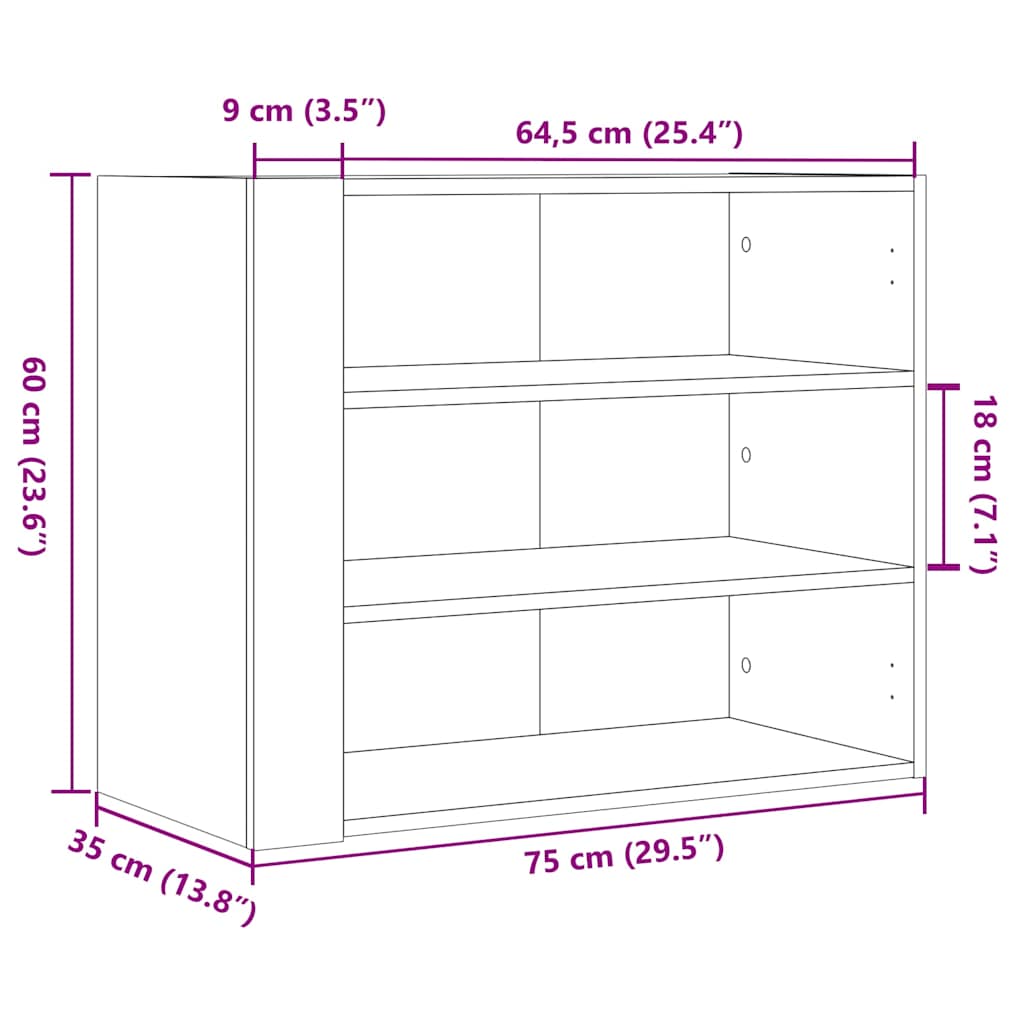 vidaXL Wandregal Räuchereiche 75x35x60 cm Holzwerkstoff