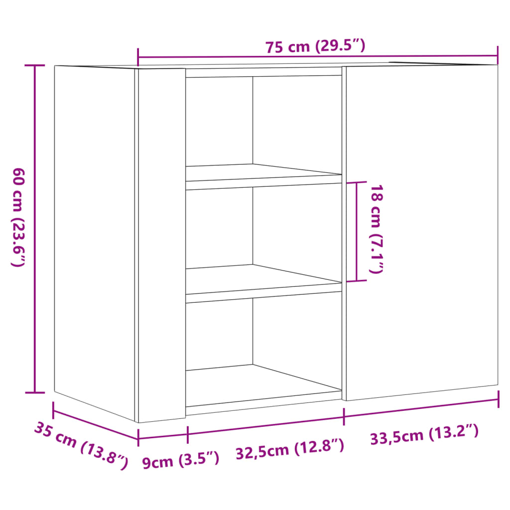 vidaXL Étagère murale gris Sonoma 75x35x60 cm bois d'ingénierie
