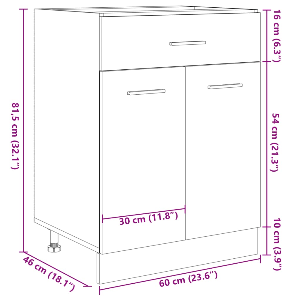 vidaXL Schubunterschrank Lyon Sonoma-Eiche 60x46x81,5 cm Holzwerkstoff