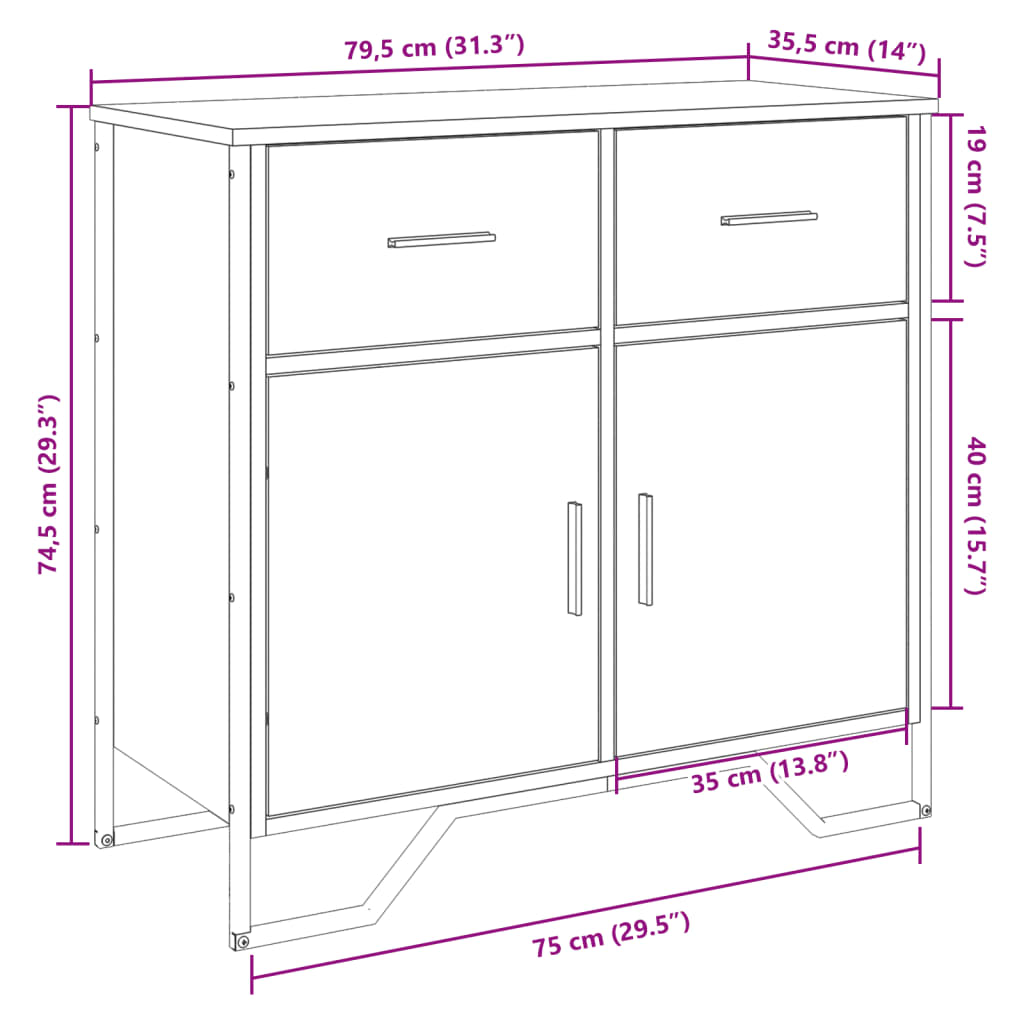vidaXL Buffet gris Sonoma 79,5x35,5x74,5 cm Bois d'ingénierie