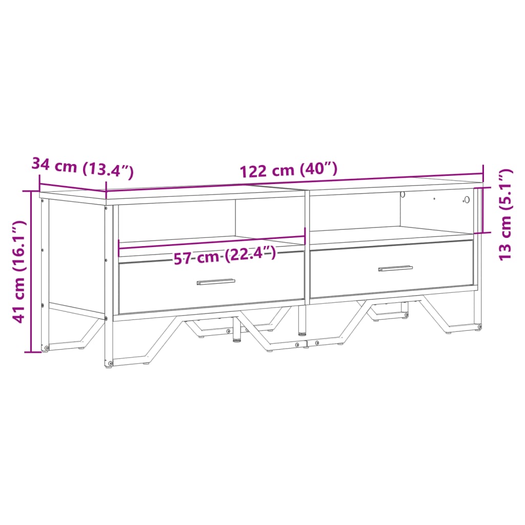 vidaXL Meuble TV Noir 122x34x41 cm Bois d'ingénierie