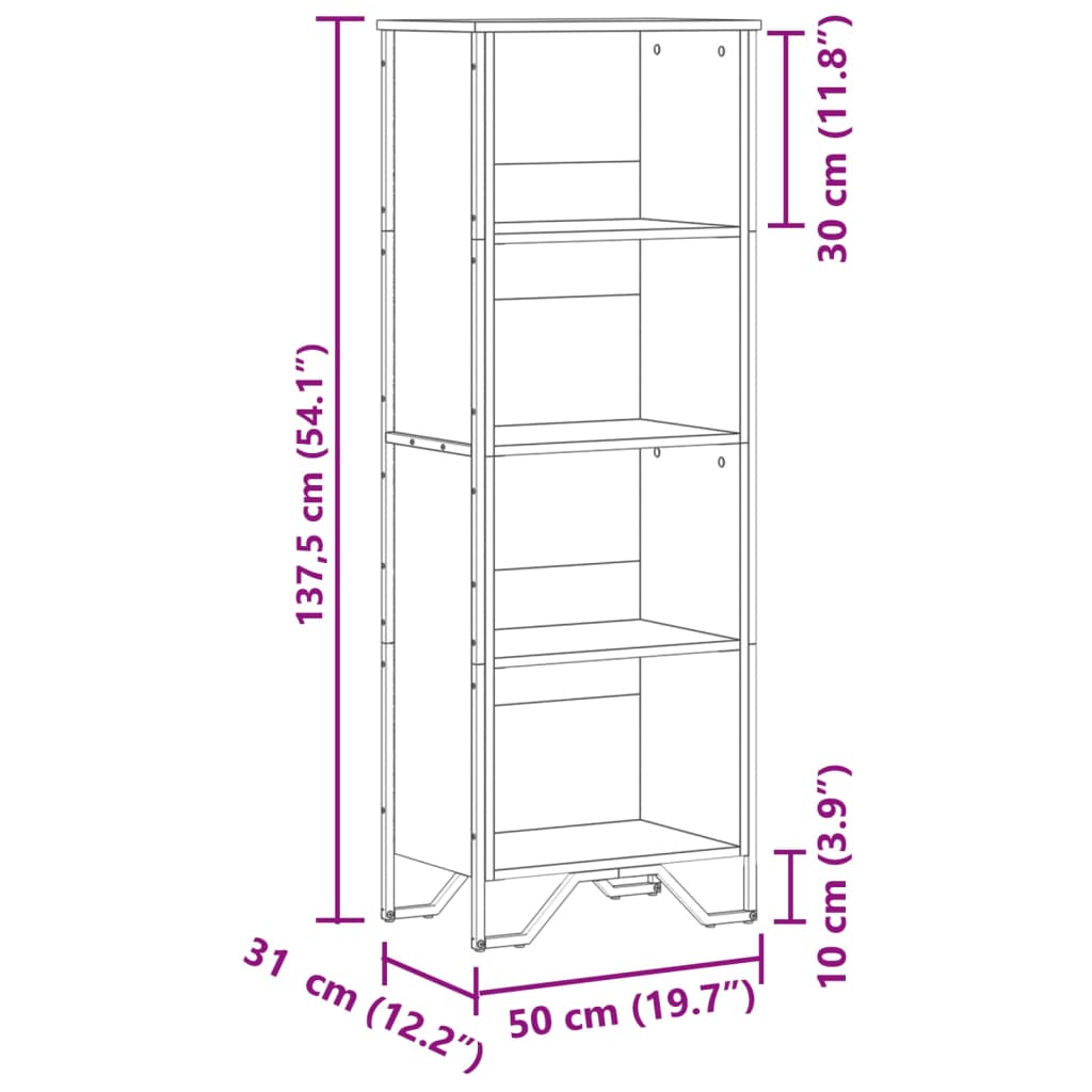 vidaXL Bücherregal Räuchereiche 50x31x137,5 cm Holzwerkstoff