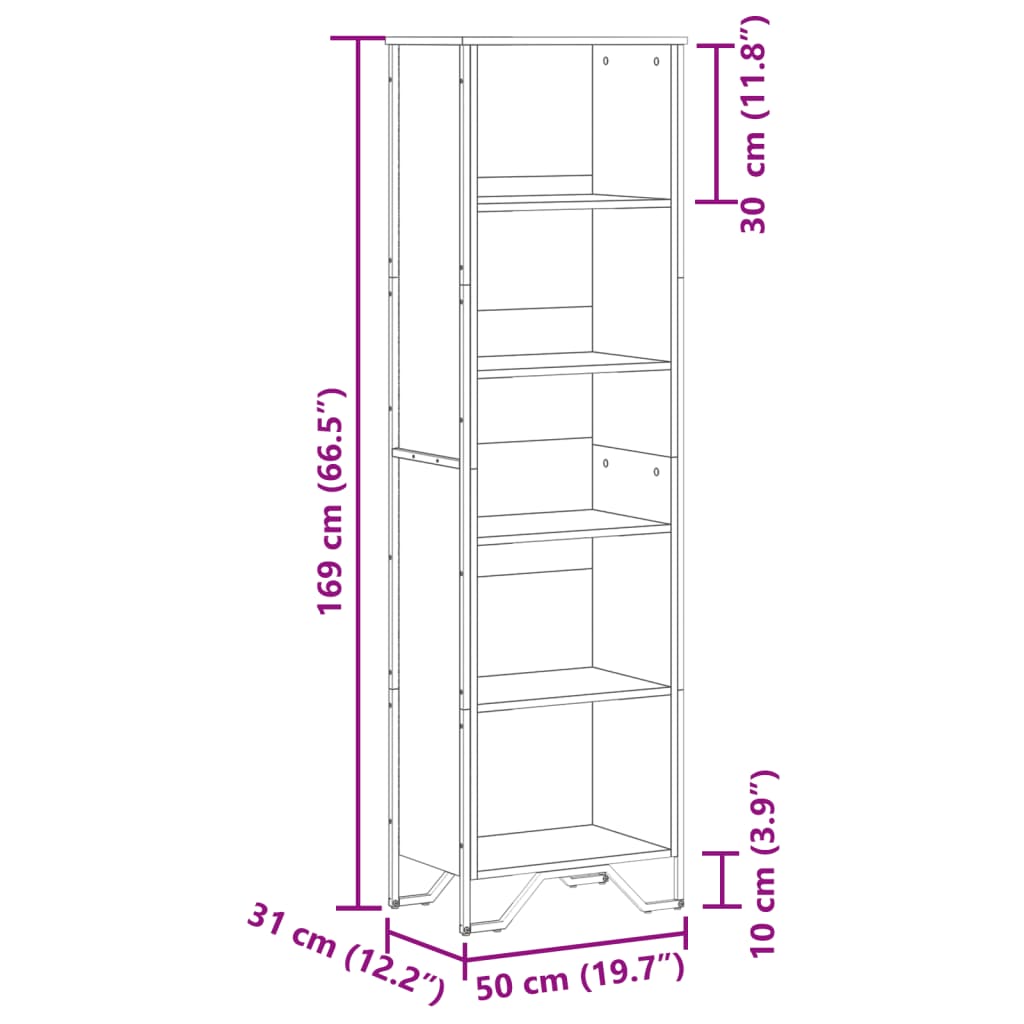 vidaXL Bücherregal Grau Sonoma 50x31x169 cm Holzwerkstoff