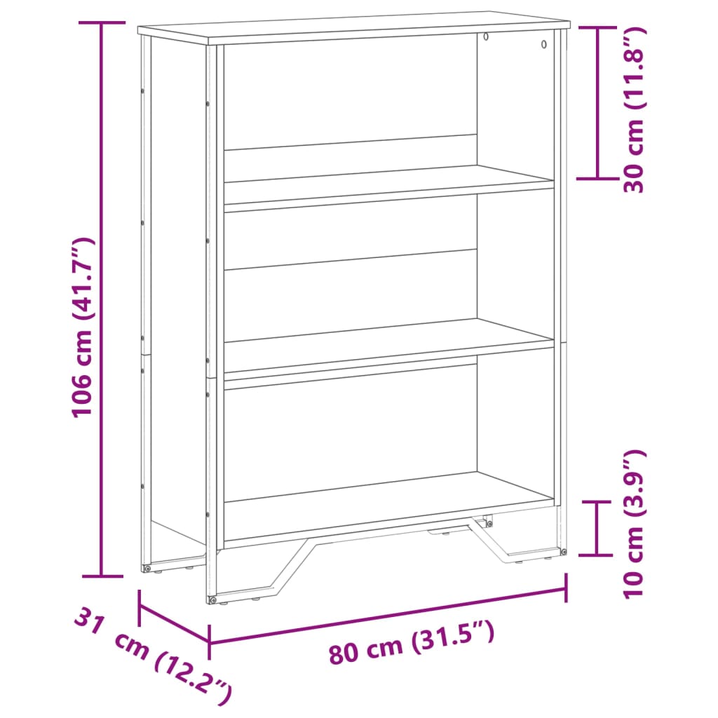 vidaXL Bücherregal Schwarz 80x31x106 cm Holzwerkstoff