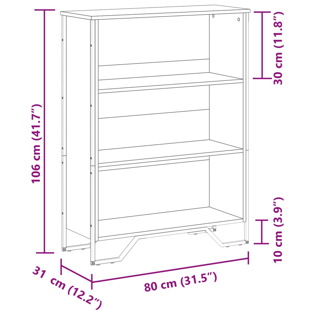 vidaXL Bücherregal Grau Sonoma 80x31x106 cm Holzwerkstoff