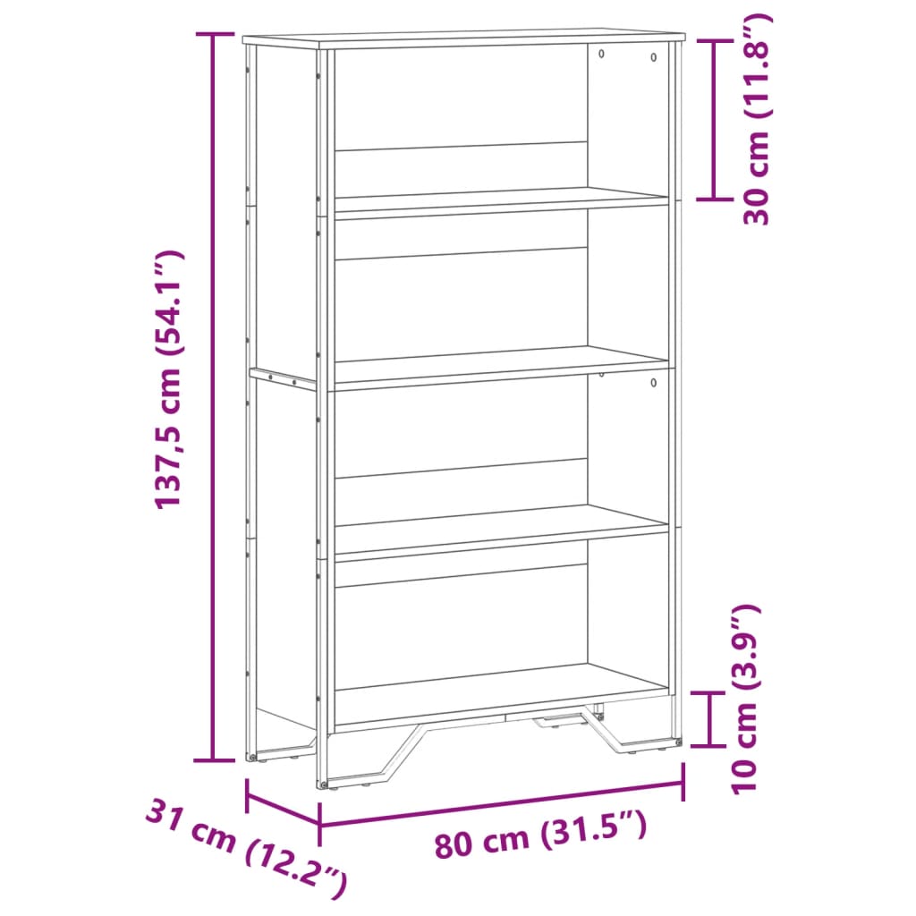 vidaXL Bücherregal Sonoma-Eiche 80x31x137,5 cm Holzwerkstoff