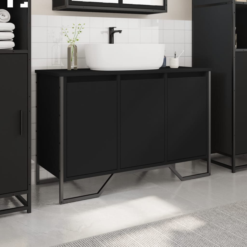 vidaXL Meuble sous lavabo noir 91x35x60 cm bois d'ingénierie