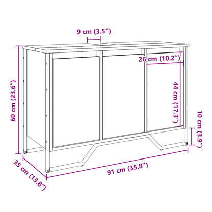 vidaXL Meuble sous lavabo noir 91x35x60 cm bois d'ingénierie