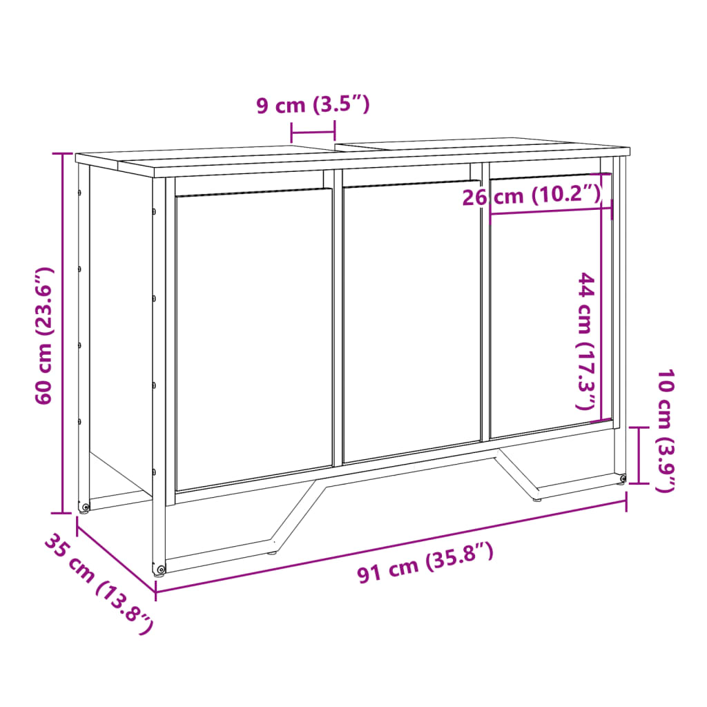 vidaXL Waschbeckenunterschrank Sonoma-Eiche 91x35x60 cm Holzwerkstoff