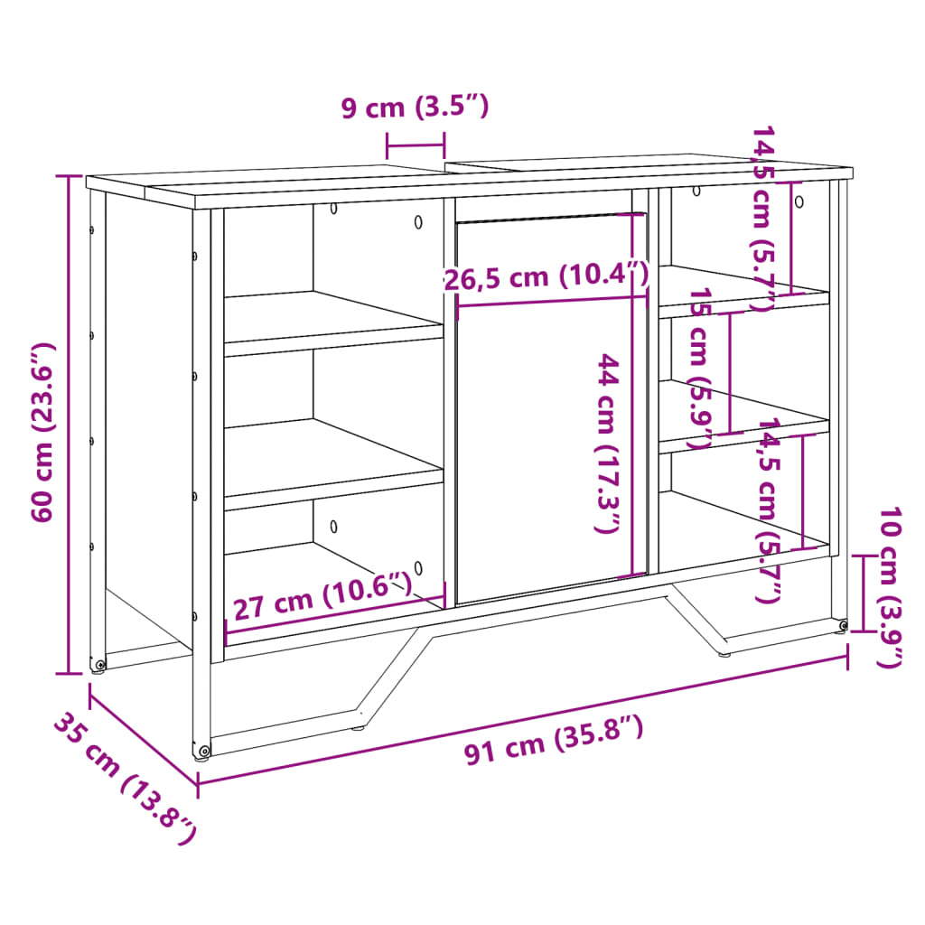 vidaXL Waschbeckenunterschrank Schwarz 91x35x60 cm Holzwerkstoff