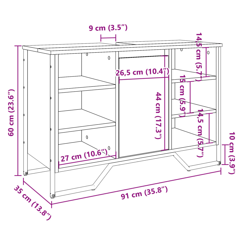 vidaXL Meuble sous-lavabo gris chêne sonoma 91x35x60 cm Bois d'ingénierie