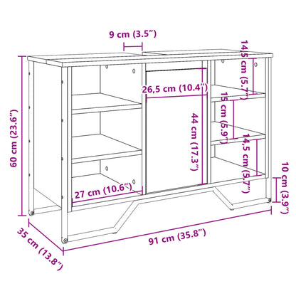 vidaXL Meuble sous-lavabo gris chêne sonoma 91x35x60 cm Bois d'ingénierie