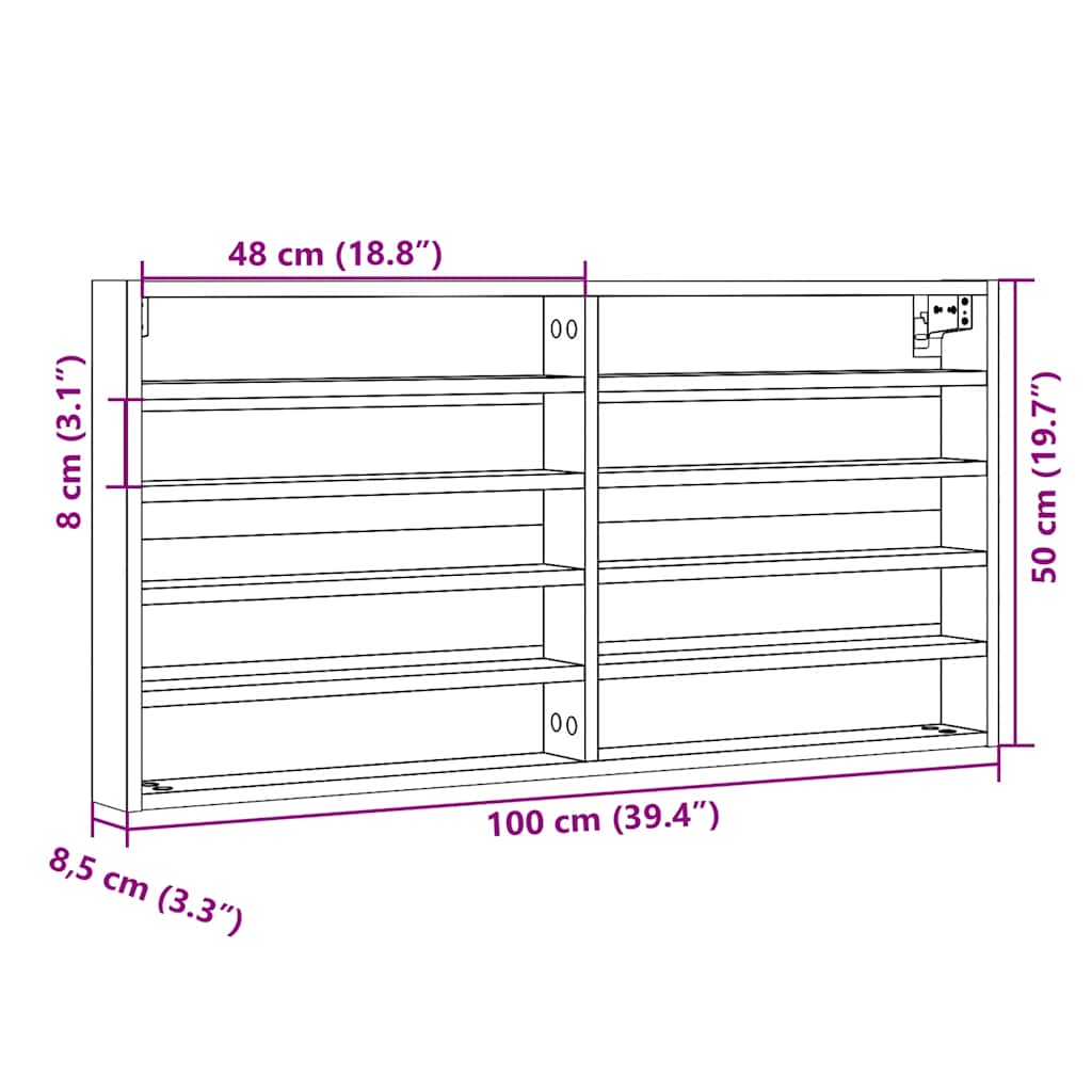vidaXL Meuble vitrine noir 100x8,5x50 cm en bois d'ingénierie
