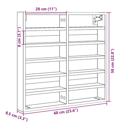vidaXL Vitrinenschrank Schwarz 60x8,5x58 cm Holzwerkstoff