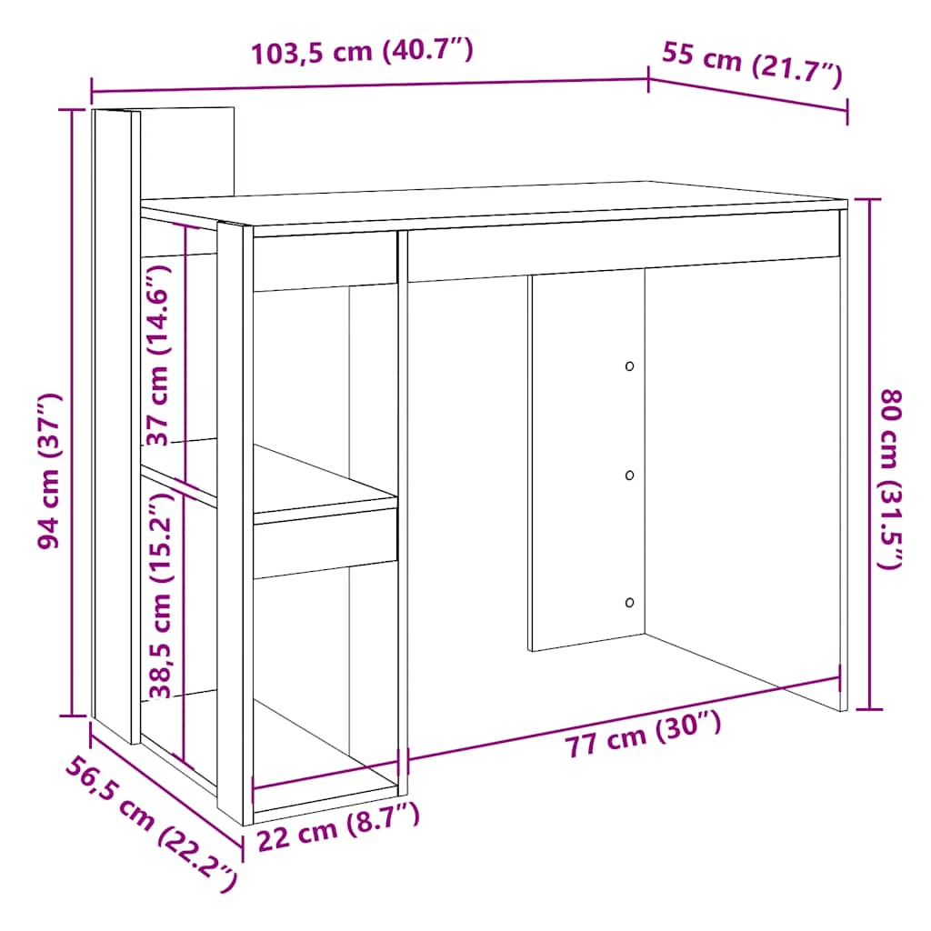 vidaXL Bureau chêne fumé 103,5x56,5x94 cm bois d'ingénierie