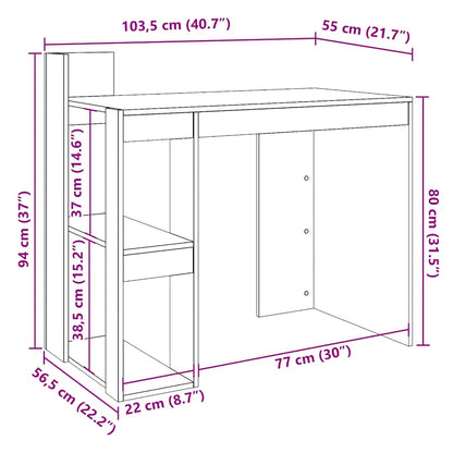 vidaXL Bureau chêne fumé 103,5x56,5x94 cm bois d'ingénierie