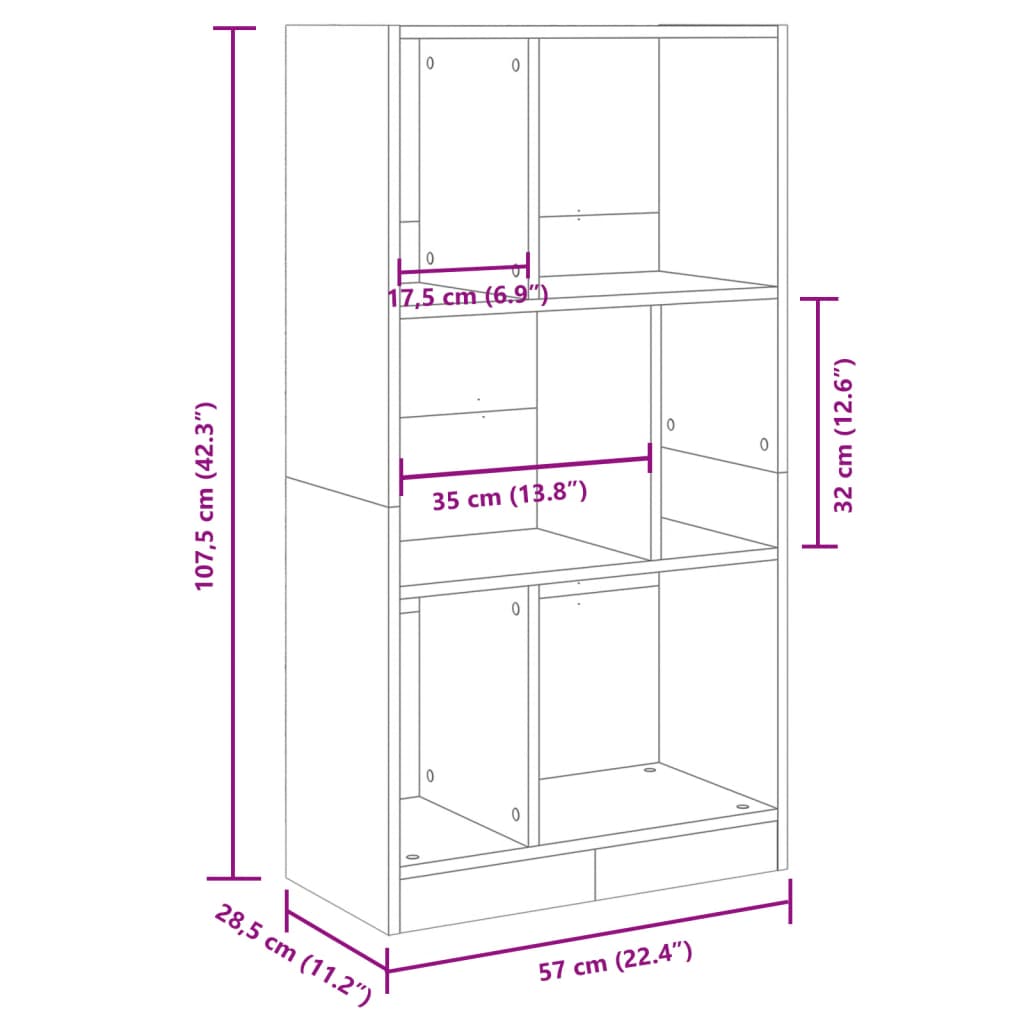 vidaXL Bücherregal Betongrau 57x28,5x107,5 cm Holzwerkstoff