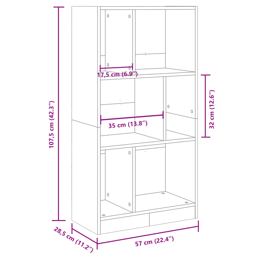 vidaXL Bücherregal Braun Eichen-Optik 57x28,5x107,5 cm Holzwerkstoff