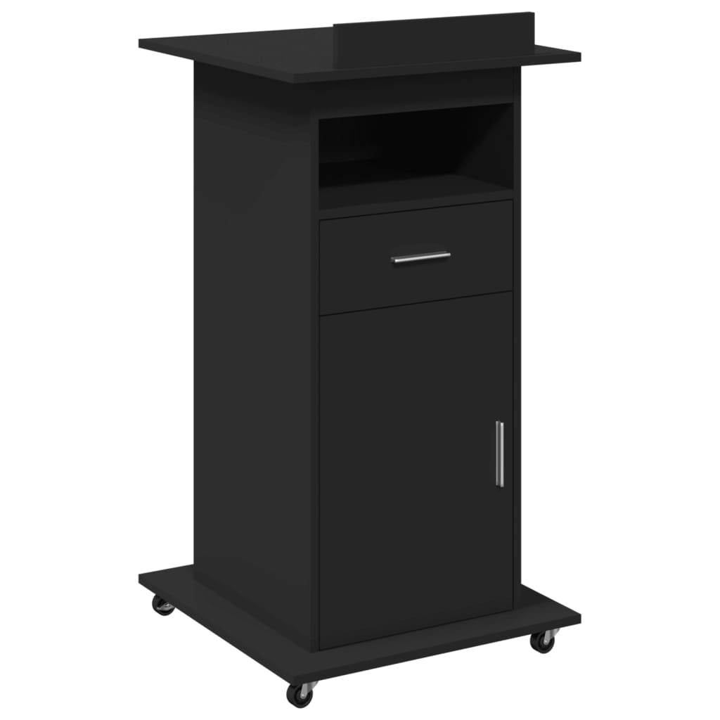 vidaXL Rednerpult mit Rollen & Schublade Schwarz 55x55x107 cm