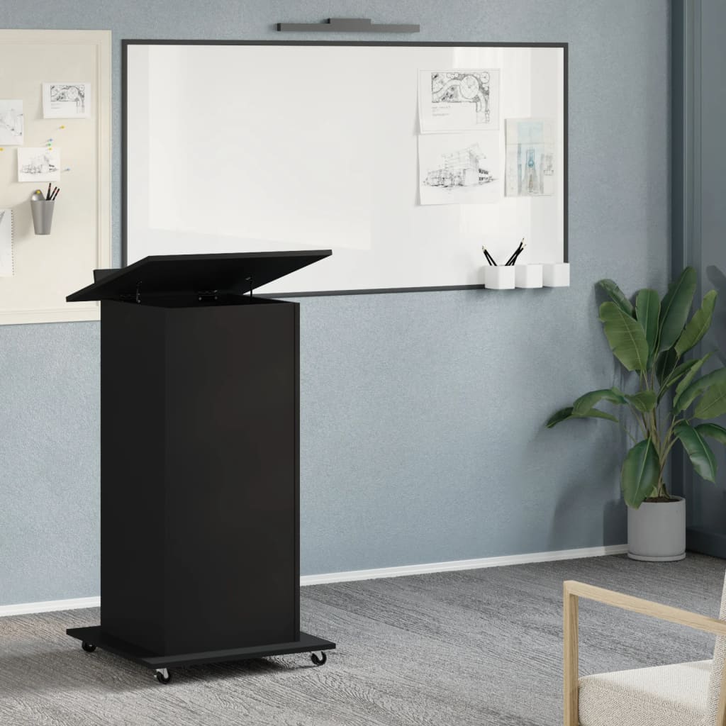vidaXL Rednerpult mit Rollen & Schublade Schwarz 55x55x107 cm