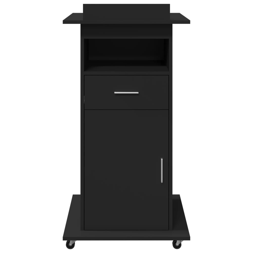 vidaXL Rednerpult mit Rollen & Schublade Schwarz 55x55x107 cm